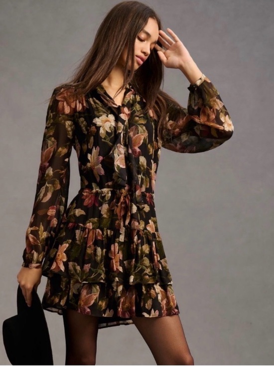 PAIGE Dresses & Skirts - PAIGE Elynne Black/Antique Bisque Sheer Floral Ruffle Tunic